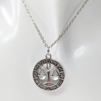 Libra Round Zodiac Charm Antique Silver Necklace - Image 3