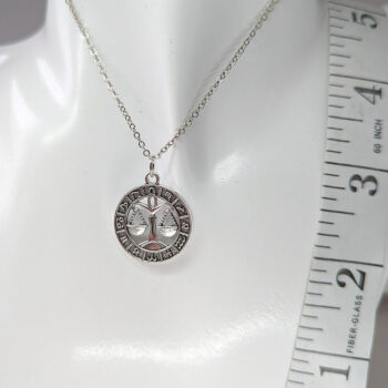 Libra Round Zodiac Charm Antique Silver Necklace - Image 2