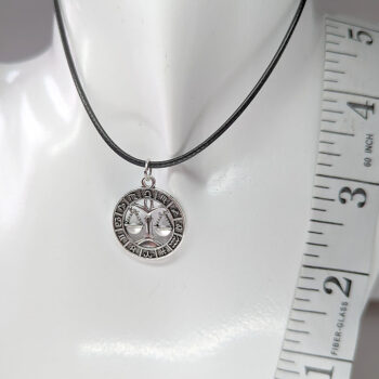 Libra Round Zodiac Charm Antique Silver Necklace - Image 6