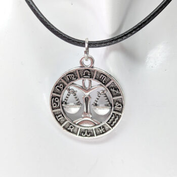 Libra Round Zodiac Charm Antique Silver Necklace - Image 5