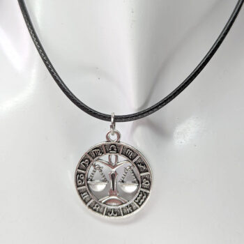 Libra Round Zodiac Charm Antique Silver Necklace - Image 4