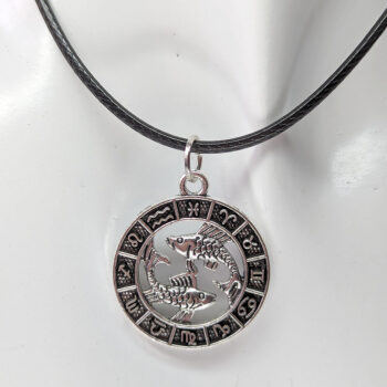 Pisces Round Zodiac Charm Antique Silver Necklace - Image 2