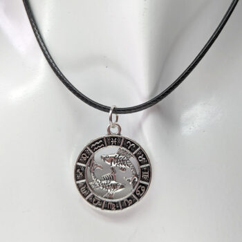 Pisces Round Zodiac Charm Antique Silver Necklace - Image 6