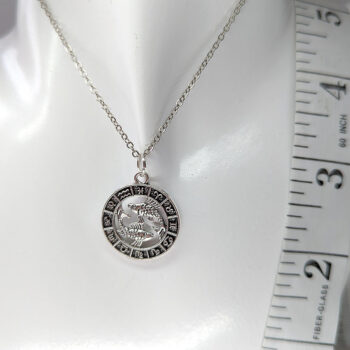 Pisces Round Zodiac Charm Antique Silver Necklace - Image 4