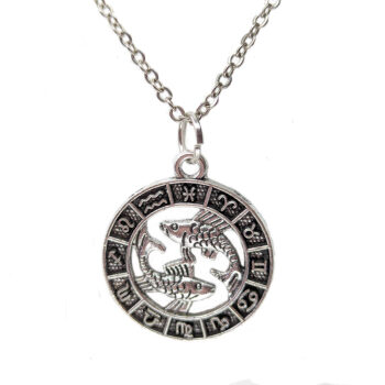 Pisces Round Zodiac Charm Antique Silver Necklace