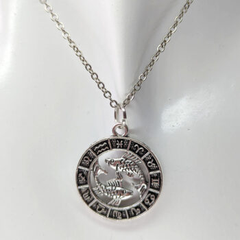 Pisces Round Zodiac Charm Antique Silver Necklace - Image 3