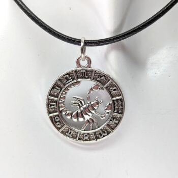 Scorpio Round Zodiac Charm Antique Silver Necklace - Image 7