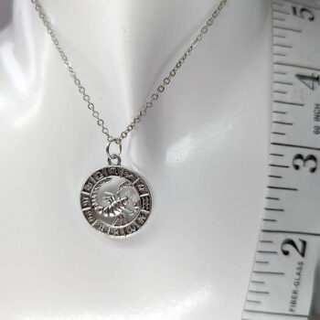 Scorpio Round Zodiac Charm Antique Silver Necklace - Image 4