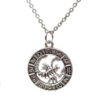 Scorpio Round Zodiac Charm Antique Silver Necklace