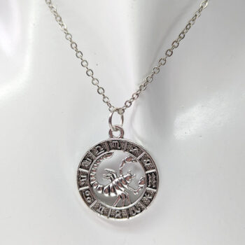 Scorpio Round Zodiac Charm Antique Silver Necklace - Image 2