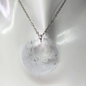 Silver Gold Leaf Mica Hollow Circle Resin Necklace - Image 6