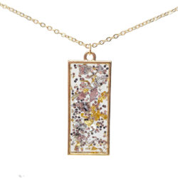 Silver Glitter Gold Leaf Mica Large Rectangle Resin Necklace