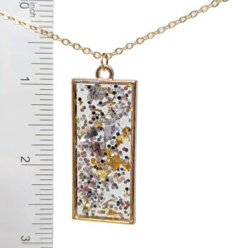Silver Glitter Gold Leaf Mica Large Rectangle Resin Necklace - Image 2