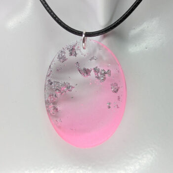 Colored Silver Gold Leaf Mica Large Oval Resin Necklace - Image 3