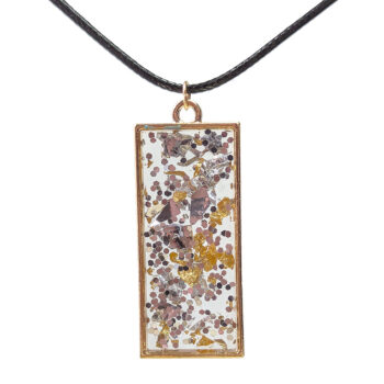 Silver Glitter Gold Leaf Mica Large Rectangle Resin Necklace - Image 3