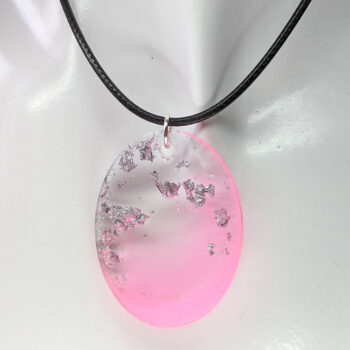 Colored Silver Gold Leaf Mica Large Oval Resin Necklace - Image 2