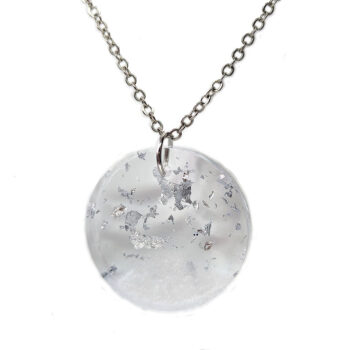 Silver Gold Leaf Mica Small Round Resin Necklace