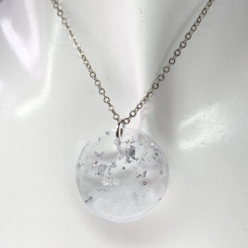 Silver Gold Leaf Mica Small Round Resin Necklace - Image 6