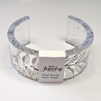 Large Fern Leaf Glitter Open C Bangle Resin Bracelet - Image 9