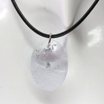 Silver Gold Leaf Mica Small Oval Resin Necklace - Image 6