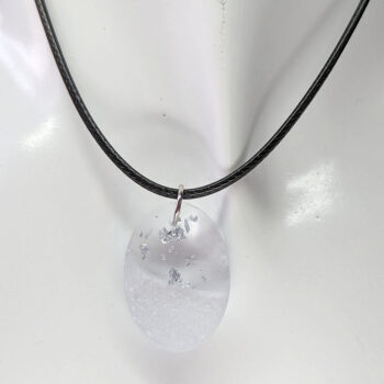 Silver Gold Leaf Mica Small Oval Resin Necklace - Image 5