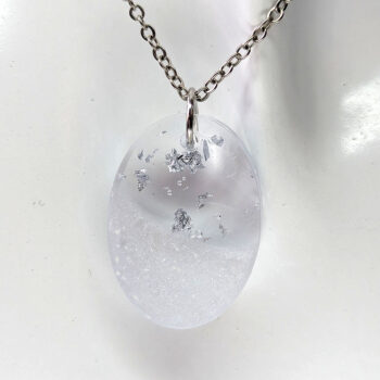 Silver Gold Leaf Mica Small Oval Resin Necklace - Image 2