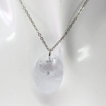 Silver Gold Leaf Mica Small Oval Resin Necklace