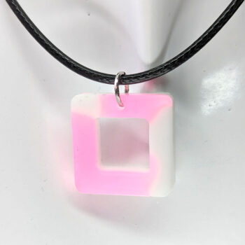 Colored and White Hollow Square Resin Necklace - Image 5