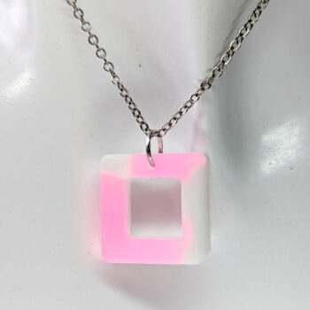 Colored and White Hollow Square Resin Necklace - Image 2