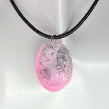 Colored Silver Gold Leaf Mica Small Oval Resin Necklace - Image 6