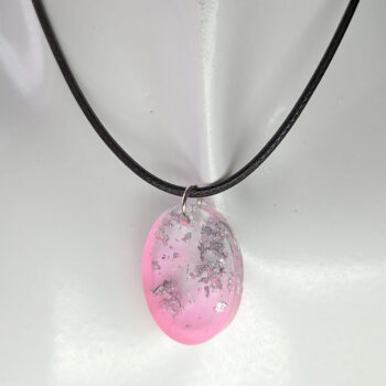 Colored Silver Gold Leaf Mica Small Oval Resin Necklace - Image 5