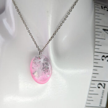 Colored Silver Gold Leaf Mica Small Oval Resin Necklace - Image 3