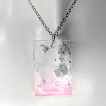 Colored Silver Gold Leaf Mica Rectangle Resin Necklace - Image 6