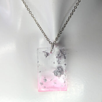 Colored Silver Gold Leaf Mica Rectangle Resin Necklace