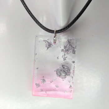 Colored Silver Gold Leaf Mica Rectangle Resin Necklace - Image 3