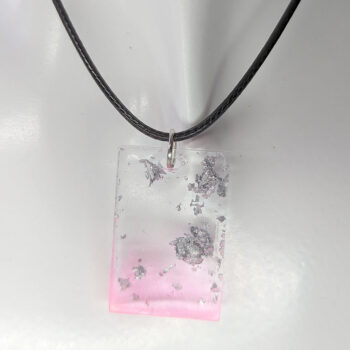 Colored Silver Gold Leaf Mica Rectangle Resin Necklace - Image 2