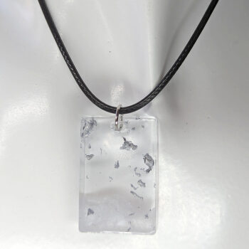 Silver Gold Leaf Mica Rectangle Resin Necklace - Image 5