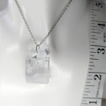 Silver Gold Leaf Mica Rectangle Resin Necklace - Image 3