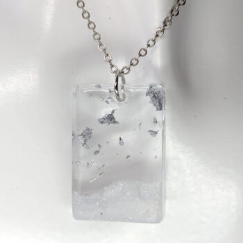 Silver Gold Leaf Mica Rectangle Resin Necklace - Image 2