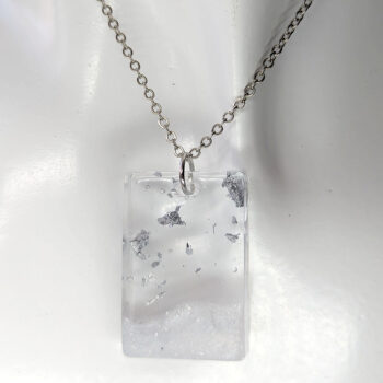 Silver Gold Leaf Mica Rectangle Resin Necklace