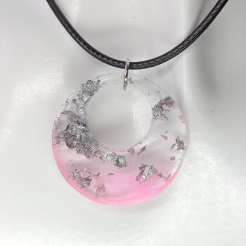 Colored Silver Gold Leaf Mica Hollow Circle Resin Necklace - Image 6