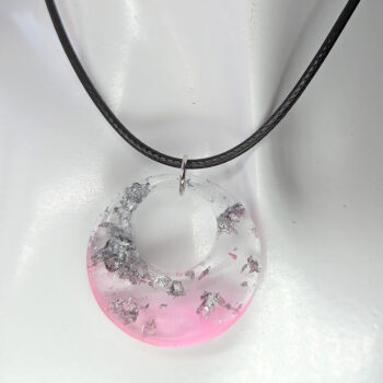 Colored Silver Gold Leaf Mica Hollow Circle Resin Necklace - Image 5