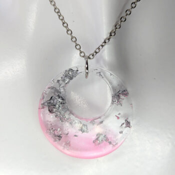 Colored Silver Gold Leaf Mica Hollow Circle Resin Necklace - Image 2