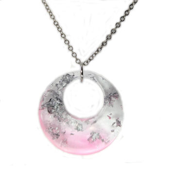 Colored Silver Gold Leaf Mica Hollow Circle Resin Necklace