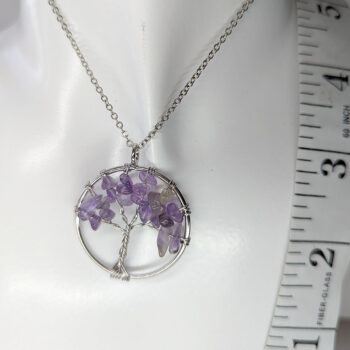 Amethyst Gemstones Tree of Life Wire Wrapped Necklace Silver - Image 6