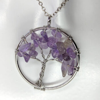 Amethyst Gemstones Tree of Life Wire Wrapped Necklace Silver - Image 5