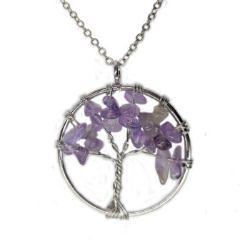 Amethyst Gemstones Tree of Life Wire Wrapped Necklace Silver