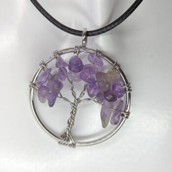 Amethyst Gemstones Tree of Life Wire Wrapped Necklace Silver - Image 4