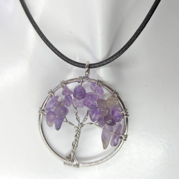 Amethyst Gemstones Tree of Life Wire Wrapped Necklace Silver - Image 3