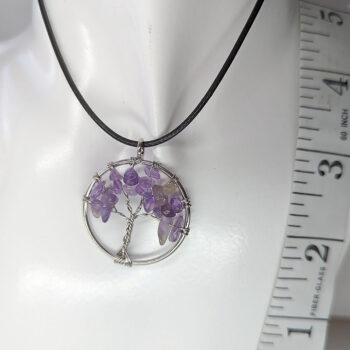 Amethyst Gemstones Tree of Life Wire Wrapped Necklace Silver - Image 2